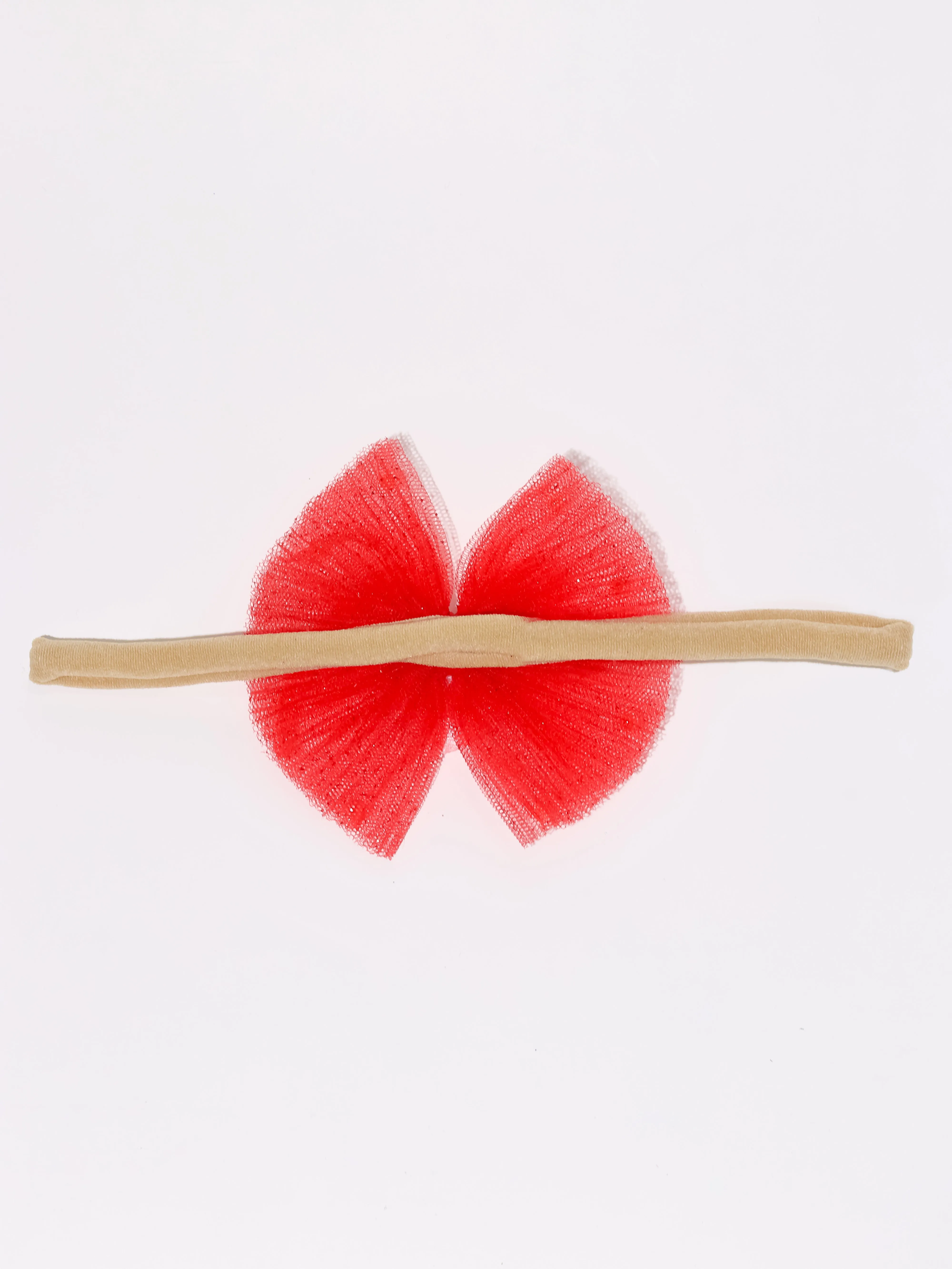 Sequined Heart Tulle Bow Headband- Red