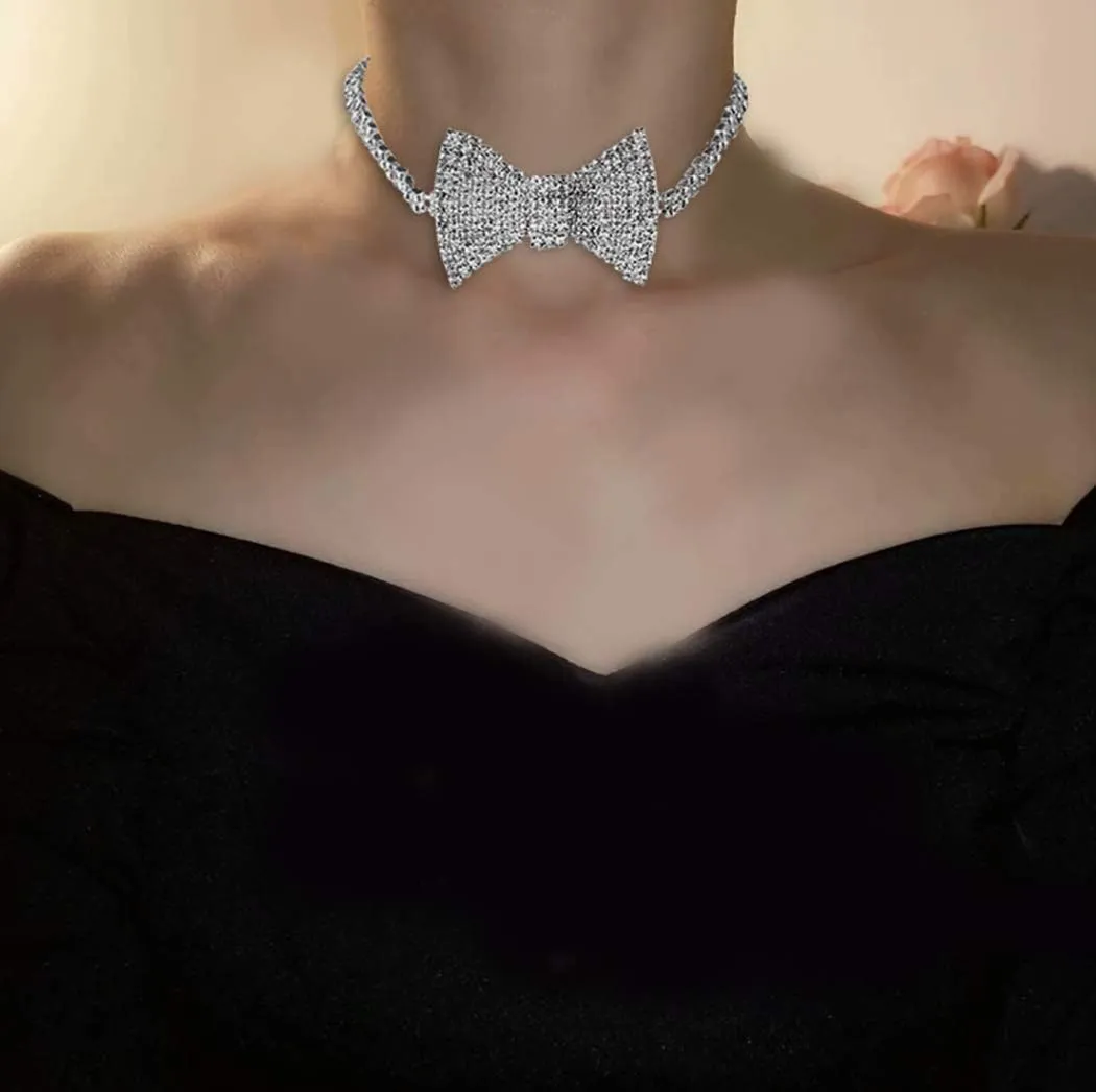 Sethain Boho Rhinestone Choker Necklace Silver Crystal bowknot Necklaces Party Jewelry Accessories for Women and Girls