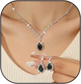 Shiny Cubic Zirconia Waterdrop Earrings Pendant Necklace Set Rhinestone Waterdrop Dangle Earrings Clavicle Necklace Wedding Bride Jewelry for Women