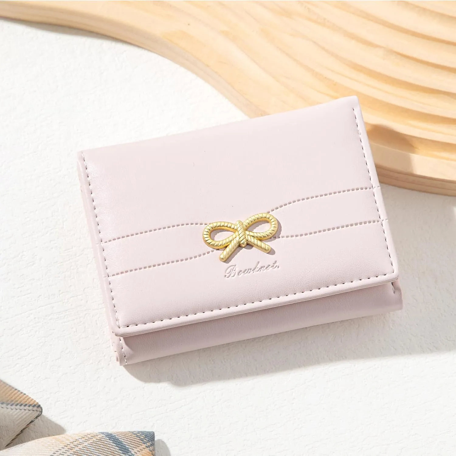 Sunwel Fashion Cute Coquette Bow Wallet with Key-chain Aesthetic Card Holder ID Window for Women Girls (PINK)