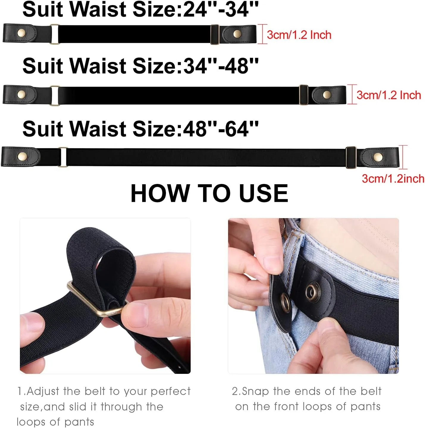 SUOSDEY No Buckle Invisible Stretch Belts for Men/Women Belt for Jeans pants No Hassle,No Bugle