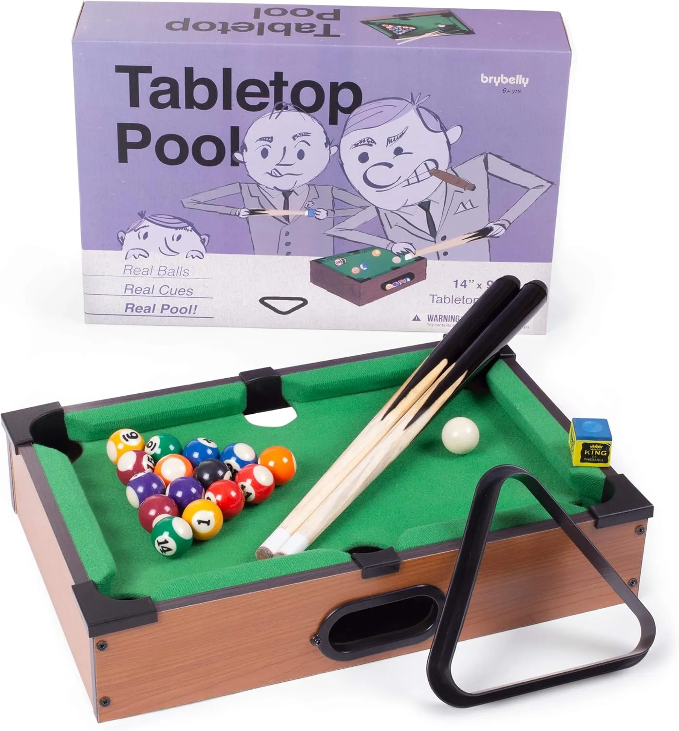 Tabletop Pool, Mini Pool Table & Billiard Set | Small Billiards Game with 16 Resin Balls, 2 Pool Cues, Triangle Rack, & Chalk | Travel-Friendly & Office Desk Games, Bartop, or Home Use & Easy Storage
