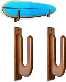 TESLYAR Surfboard Wall Mount  Wooden Surfboard Rack for Wall Storage  Solid Wood Hooks for Surfboard, Snowboard, Paddle Board & Wakeboard  Classic Style