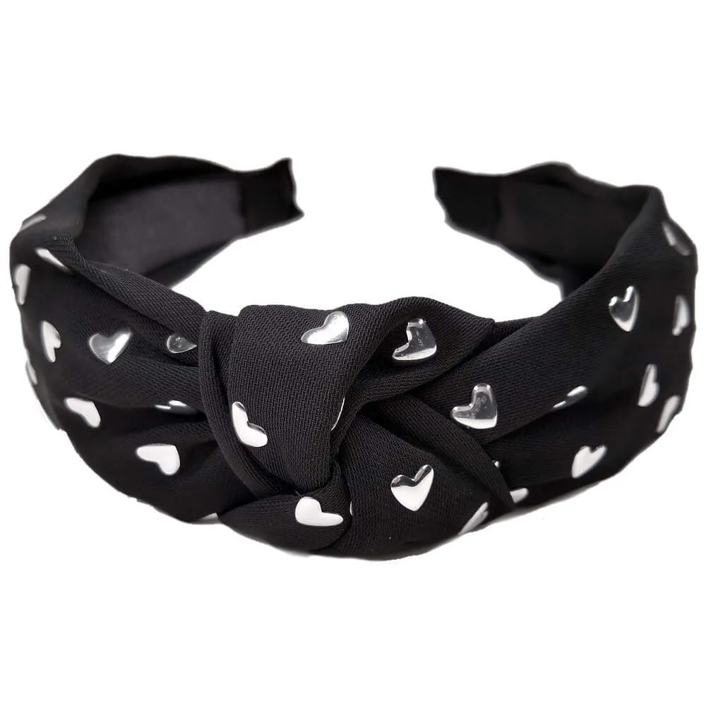 Turban Knot Headband with Heart Studs