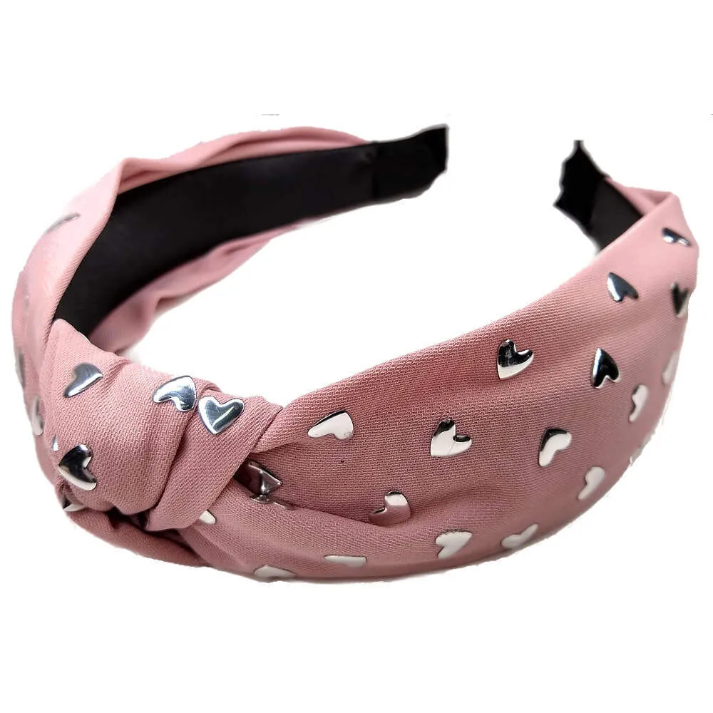 Turban Knot Headband with Heart Studs
