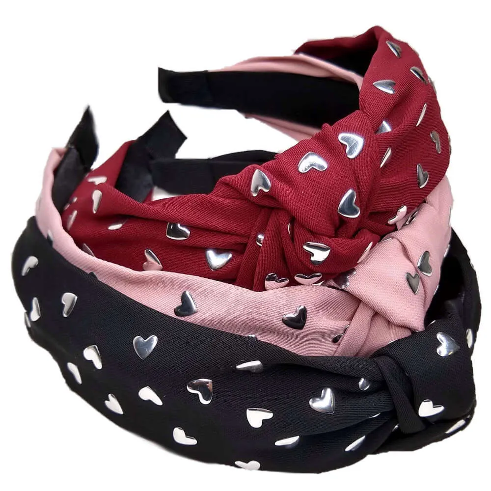 Turban Knot Headband with Heart Studs