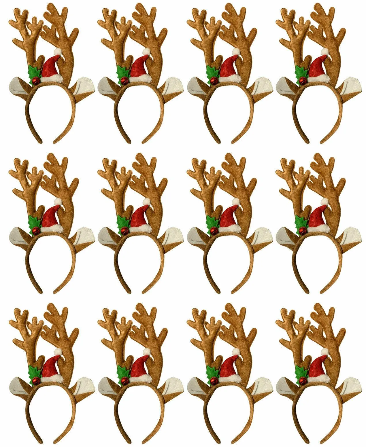 Value Pack of 12 Deluxe Velvet Reindeer Antlers with Ears - Christmas Xmas Headband