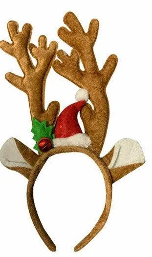 Value Pack of 12 Deluxe Velvet Reindeer Antlers with Ears - Christmas Xmas Headband