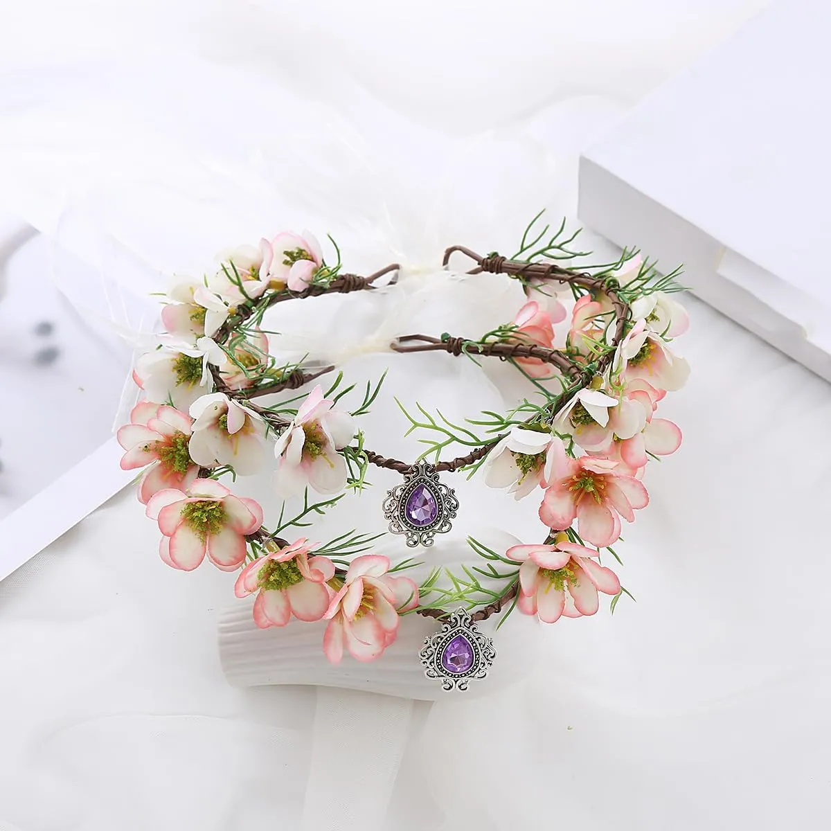 Vivivalue Women Flower Crown Girl Flower Headband Floral Headpiece Halo Wedding Party Photos