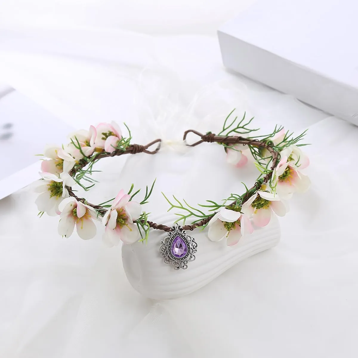 Vivivalue Women Flower Crown Girl Flower Headband Floral Headpiece Halo Wedding Party Photos