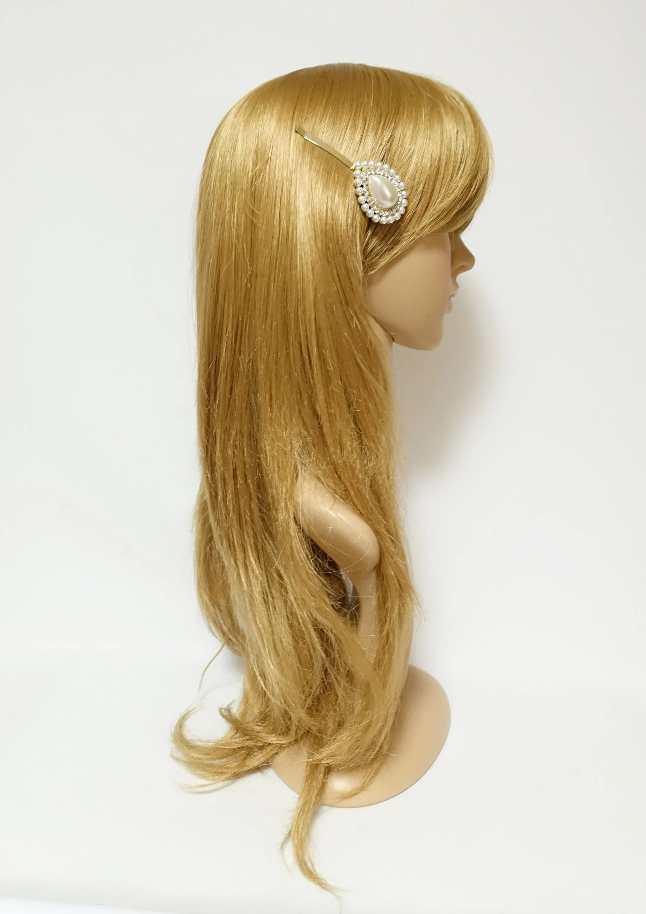 water drop shape pearl rhinestone decorated hair clip for women