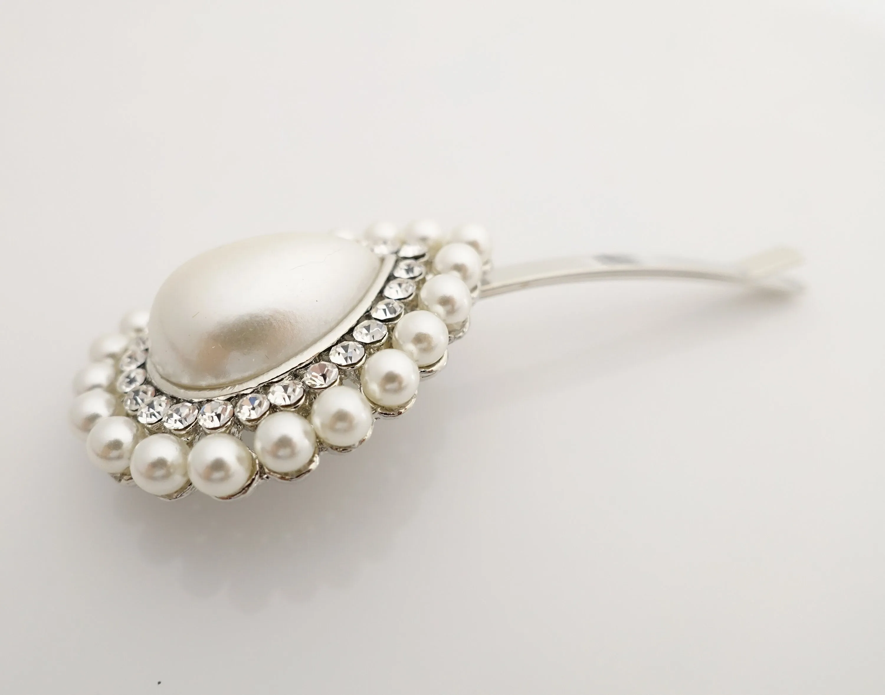 water drop shape pearl rhinestone decorated hair clip for women