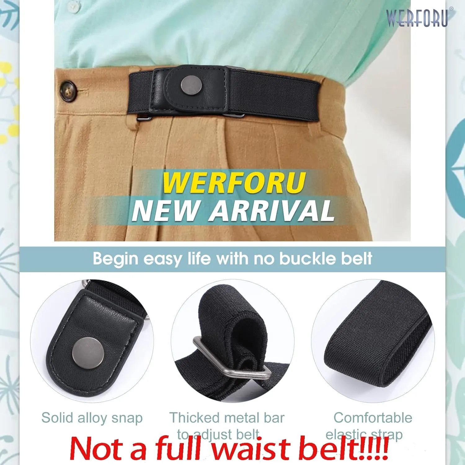 WERFORU Women 2 Loop No Buckle Elastic Belt for Women Men Side belts Buckle Free Stretch Belt for Jeans Pants