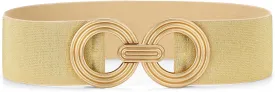 WHIPPY Women Wide Elastic Waist Belt Fashion Hollow Out Round Gold Buckle Stretchy Belt Waistband for Ladies