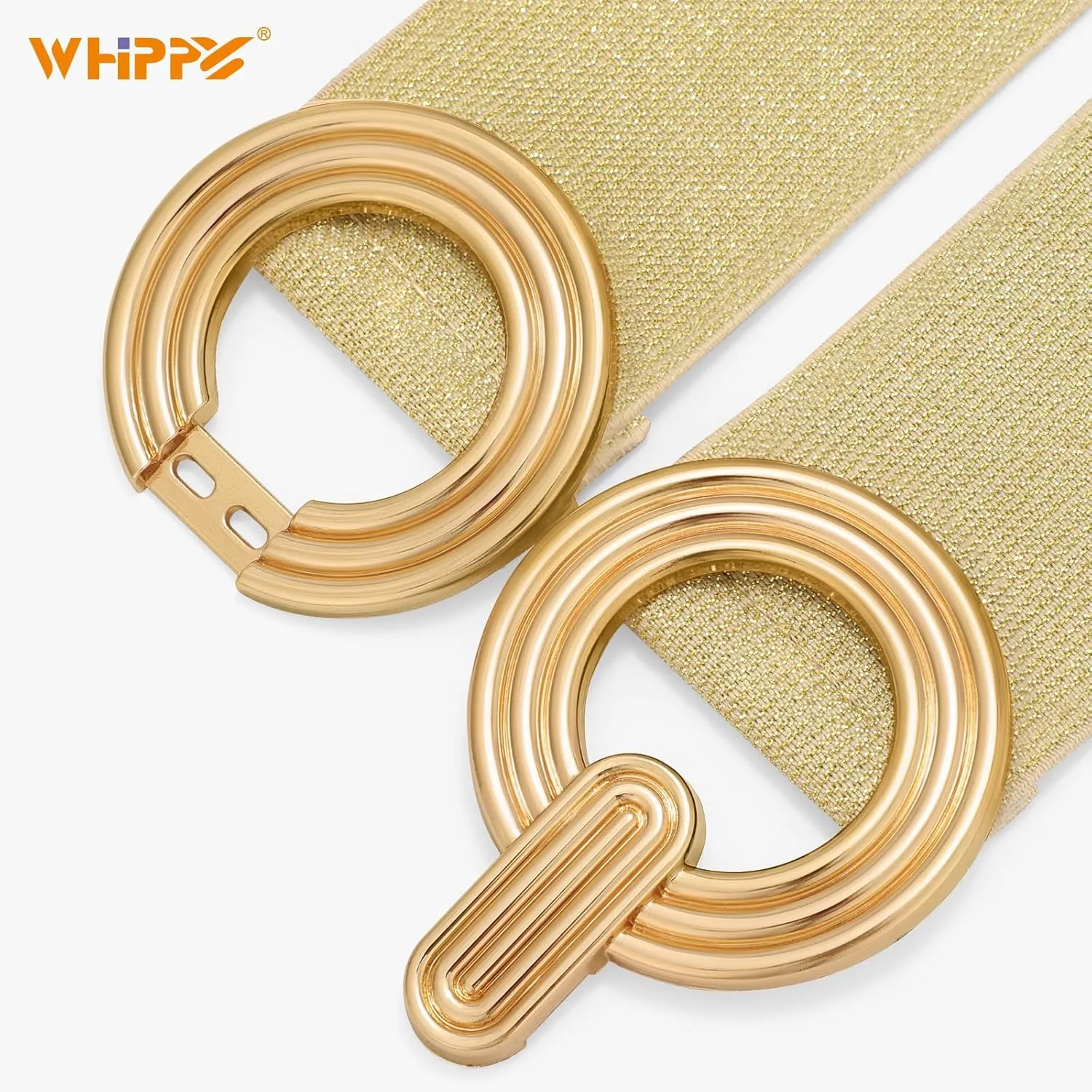 WHIPPY Women Wide Elastic Waist Belt Fashion Hollow Out Round Gold Buckle Stretchy Belt Waistband for Ladies