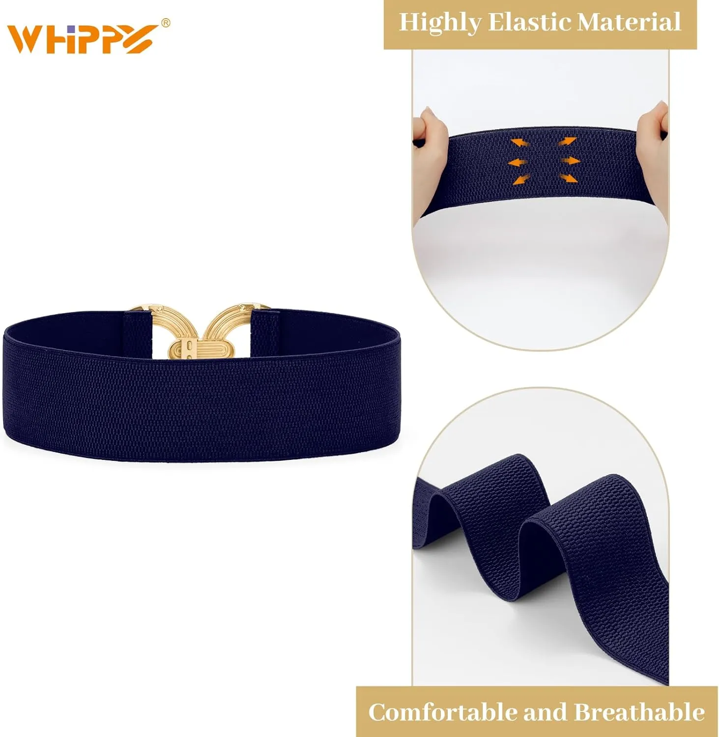 WHIPPY Women Wide Elastic Waist Belt Fashion Hollow Out Round Gold Buckle Stretchy Belt Waistband for Ladies