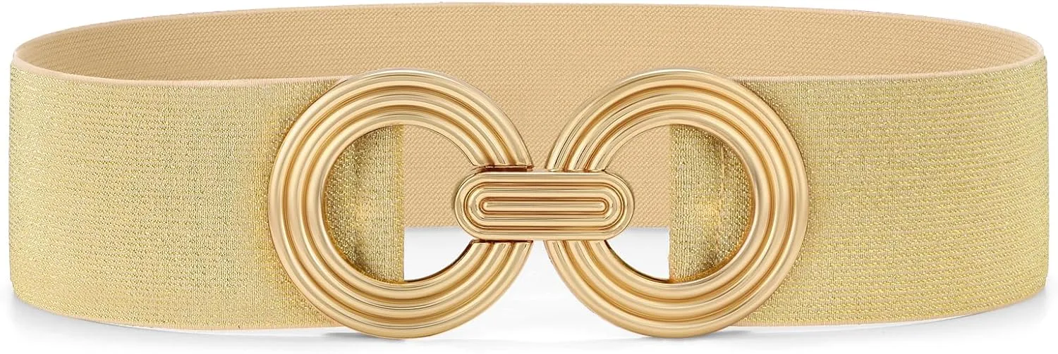 WHIPPY Women Wide Elastic Waist Belt Fashion Hollow Out Round Gold Buckle Stretchy Belt Waistband for Ladies