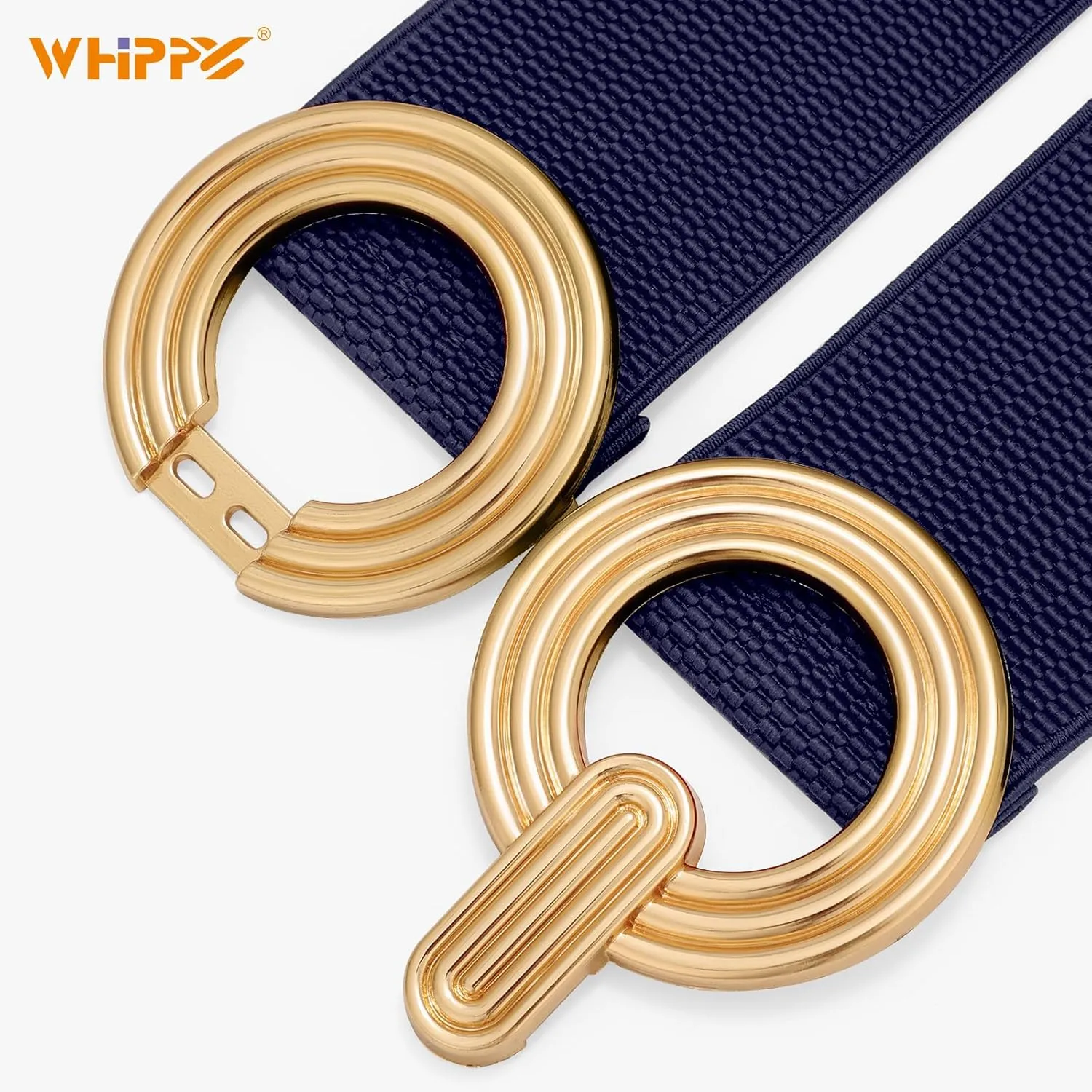 WHIPPY Women Wide Elastic Waist Belt Fashion Hollow Out Round Gold Buckle Stretchy Belt Waistband for Ladies