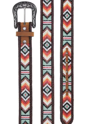 Women's Aztec Beads Laced Southwestern Leather Belt