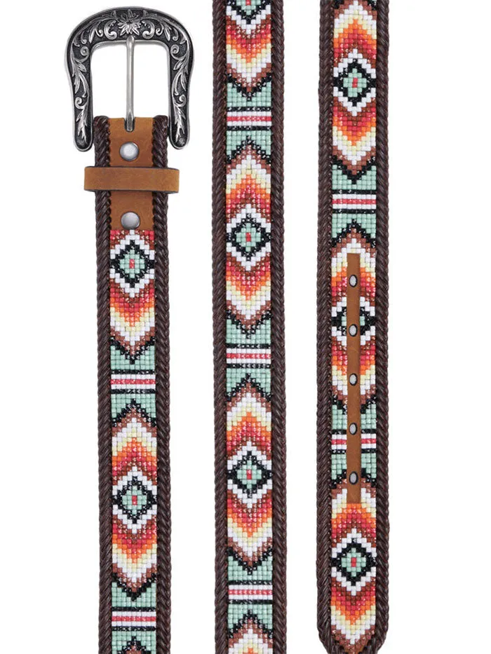 Women's Aztec Beads Laced Southwestern Leather Belt