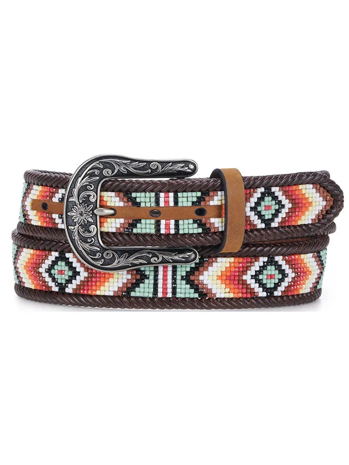 Women's Aztec Beads Laced Southwestern Leather Belt