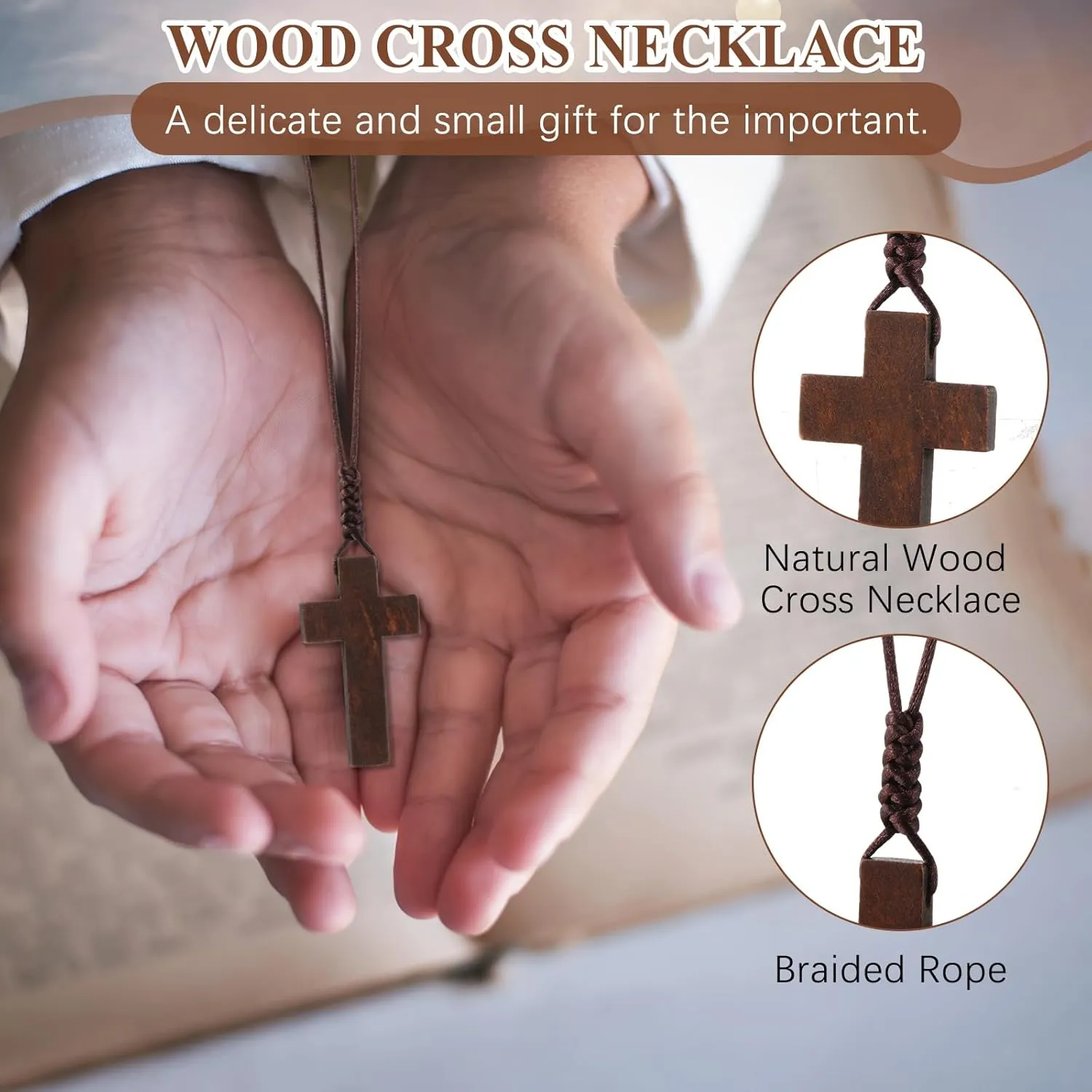 Wood Cross Necklace Bulk for Men Women Gift Bible Verse Party Favor Wood Cross Pendant Crucifix on Cord