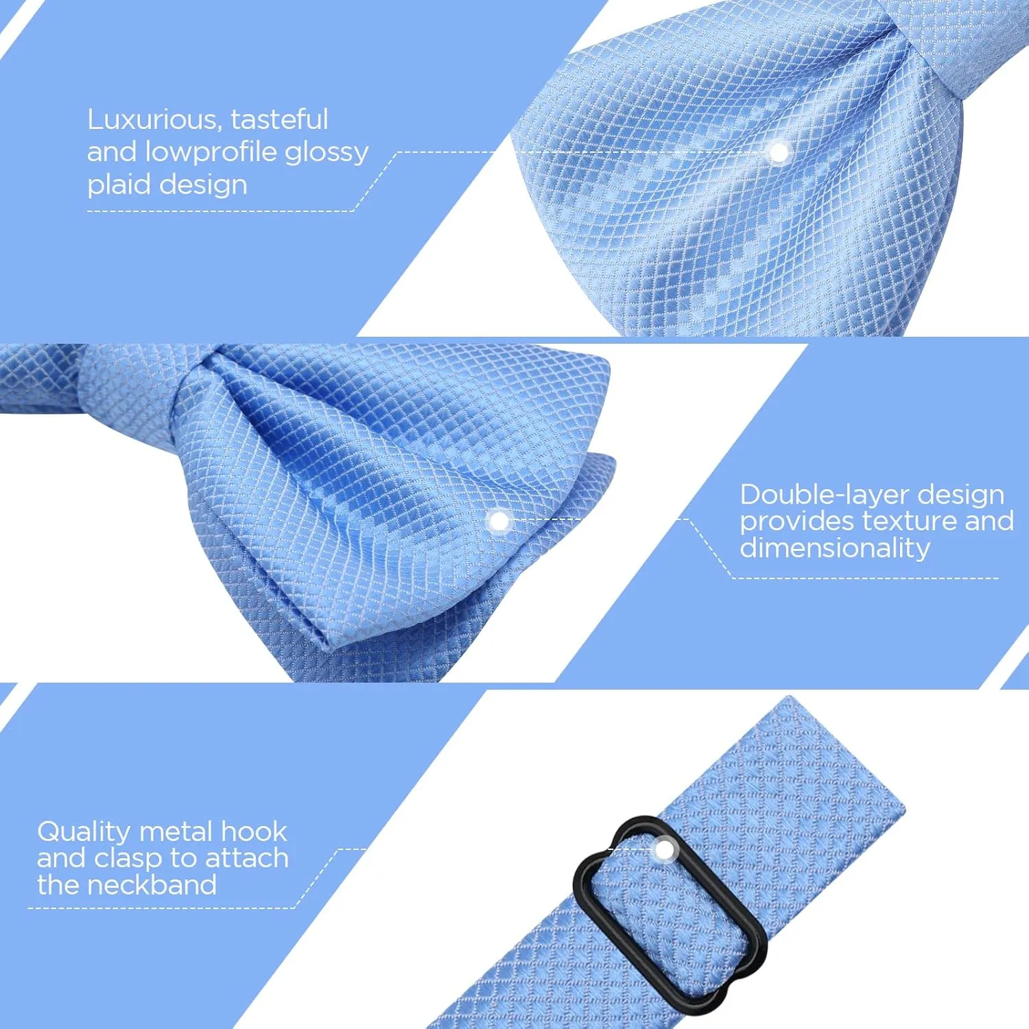YASUOA Luxury Silk Plaid Bowtie for Men Teen Boy Check Pre-Tied Bow Tie Tux Bowtie Adjustable Formal Neck Bowtie Satin Bowtie
