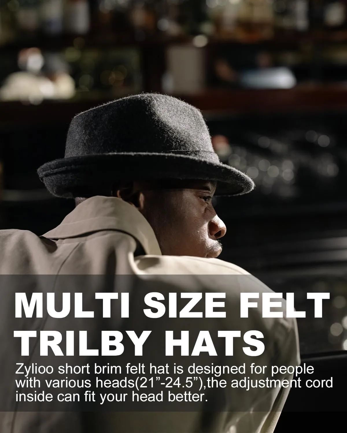 Zylioo Multi Size Felt Trilby Hats,Adjustable Size Warm Fedora Hat,Unisex Manhattan Hat,Short Brim Cuban Hat with Ribbon