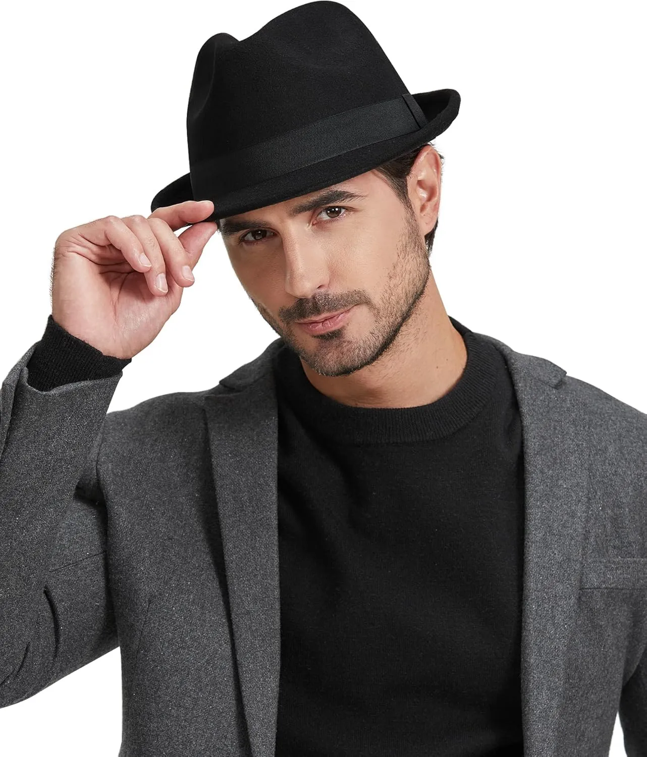 Zylioo Multi Size Felt Trilby Hats,Adjustable Size Warm Fedora Hat,Unisex Manhattan Hat,Short Brim Cuban Hat with Ribbon